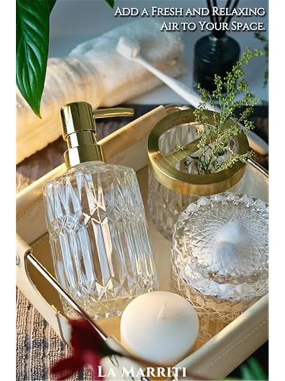 Clear Bathroom Accessories Set, 5pcs Crystal Glass Bathroom Set